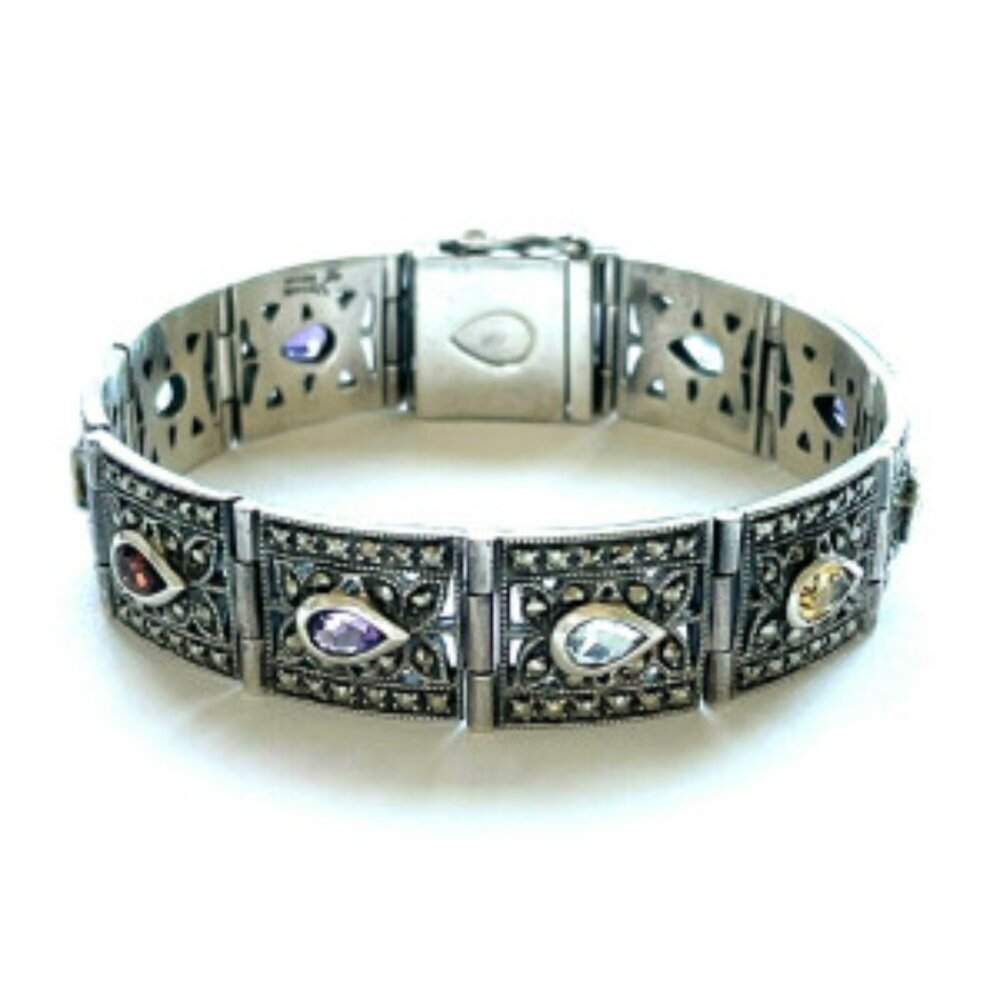 Sterling Silver Multicolor Gemstone Link Bracelet - image 4